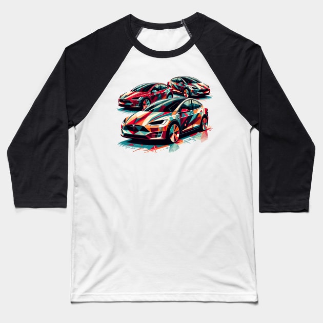 Tesla Model X Baseball T-Shirt by Vehicles-Art